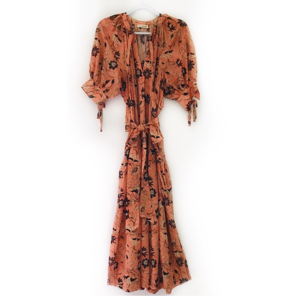 Ulla Johnson Primrose Puff Sleeve Tiered Midi Dress Salmon Floral